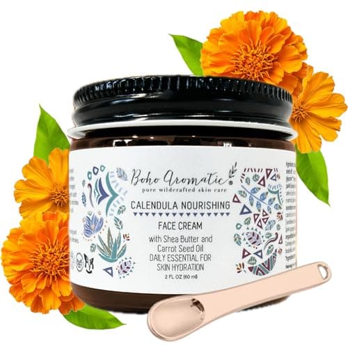 Boho Aromatic Calendula Nourishing Face Cream for Dry Skin, Natural & Organic Facial Cream, Hydrating and Moisturizing skin care product, Vegan Face Cream, calendula face cream, Facial Moisturizer - Image 1