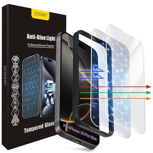 JESOHO Blue Light Screen Protector for iPhone 16 Pro Max(6.9") Eye Protection,3RD Colorless Anti-Blue Light Tempered Glass Films, HD Clear, 9H Hardness, No Bubbles, Case Friendly 2 Pack - Image 1