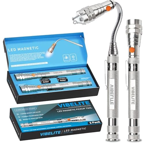 Extendable Magnetic Flashlight with Telescoping Magnet Pickup Tool-Cool Gadget, Fathers Day Dad Gifts, Birthday Gifts for Men, Dad, Husband, Him, Father, Mechanic, Boyfriend, Women, Silver, 2 Pack - Image 1