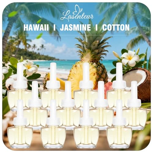 Plug In Air Freshener Refills for Home, Hawaiian, Jasmine & Cotton Scent for Bathrooms & Kitchen, 12 Count Plug Refill for Bedrooms, Office, Compatible with Air Wick & Glade, Not Include Glade Plus