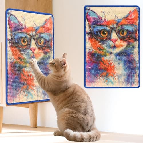 LESISSMER Sisal Cat Scratcher Mat, Cat Wall Scratcher for Indoor Cats, 23.6x15.7 Inch Cat Scratch Pad with Hook & Loop, Wall Mounted Cat Scratching Post to Protect Couch and Carpet(Graffiti Cat) - Image 1