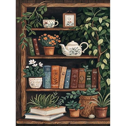 Lophomie Diamond Art Kits for Adults, 5D DIY Book Diamond Painting Kits for Beginners, Diamond Dots Kits Gem Arts Crafts for Home Wall Decor 12x16in(Bookshelf) - Image 1