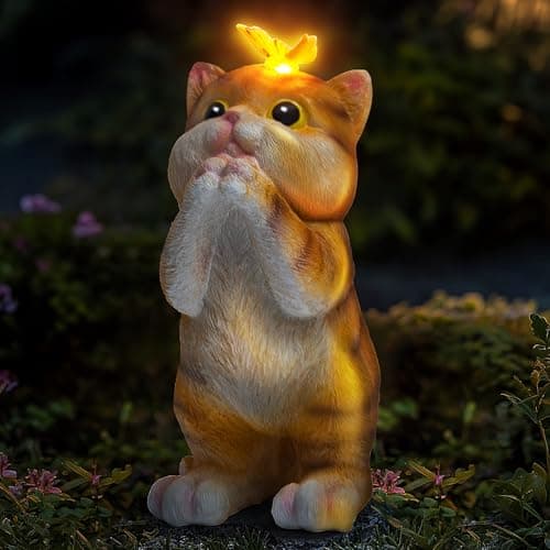 NEBRYX Solar Garden Decor Outdoor Statues Cat - Lawn Decor Statue for Patio, Balcony, Yard Ornament - Unique Gifts for Housewarming, Birthday, Christmas (Yellow) - Image 1