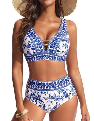 Hanna Nikole Womens Bikini Sets Floral Print 2 Piece Swimsuits High Waisted Bathing Suits Tummy Control Push Up Curvy Beach Swimwear - Image 1