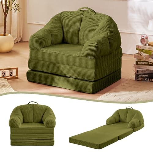 wanan Folding Sofa Bed, 3-in-1 Convertible Boneless Couch with Handle, Floor Lounger & Sleeper Chair for Adults, Comfy Folding Couch Single Sofa for Living Room Bedroom, Green - Image 1