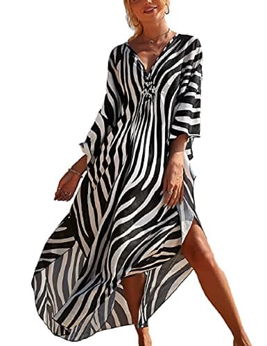 Bsubseach Oversized Plus Size Beach Kaftan Dresses for Women Print V-Neck Long Swimsuit Cover Ups Mumu Caftan Maxi Dresses - Image 1
