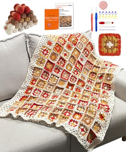 Kitcroet Crochet Kit, Complete Starter Kit for Beginners, Large Granny Squares Blanket with Video & Writtern Instructions, Easy to Learn Crochet Kit - Image 1