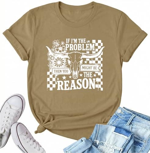 Womens Cow Skull Shirt Country Music T-Shirt Vintage Western Cowgirl Graphic Tee Music Lover Short Sleeve Top - Image 1
