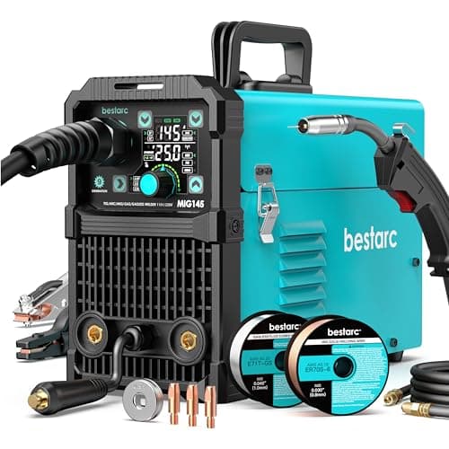 bestarc 145A MIG Welder, 110V 220V 4 in 1 Gas/Flux Core MIG/Lift TIG/Stick Welder Machine, Large LED Display Welding Machine, IGBT Inverter Welder MIG145 Soild Gasless Synergy MIG Welder - Image 1