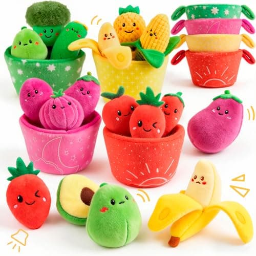 SAIMAND Baby Toys 6–12 Months, 16PCS My First Fruit Vegetable Sensory Toys for Babies Infants, Color Sorting Play Food with Crinkle & Rattle, Montessori Toys for 1 Year Old Toddlers Boys Girls - Image 1