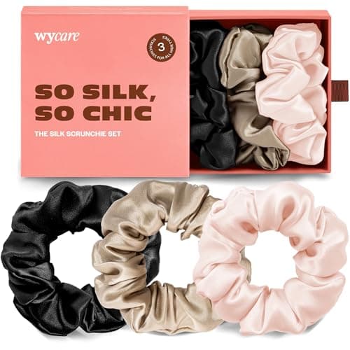 Wycare 100% Silk Scrunchies - Gentle on Hair Mulberry Silk Scrunchies for Women - Luxurious Sleep Ties for Women's Curly Hair (Set of 3 Blush) - Image 1