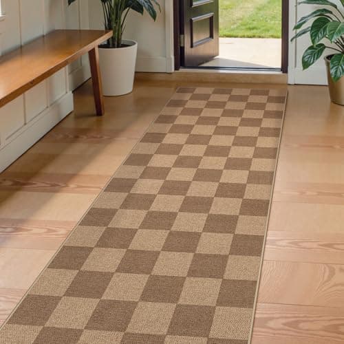 Lahome Colette Checkered Easy Jute Kitchen Runner, 2x8 Washable Indoor Outdoor Runner Rug, Checkerboard Non Slip Non Shedding Neutral Carpet for Hallway Entryway Foyer - Image 1