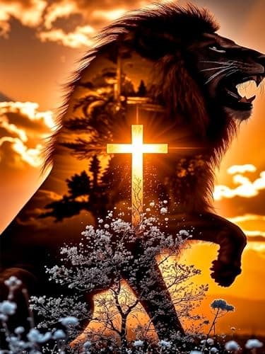 ijbnhd Diamond Art Kits for Adults - 5D Lion Cross Diamond Painting Kits for Beginners, DIY Lion Cross Gem Art Crafts Full Round Drill for Home Walls Decor 12X16Inch - Image 1