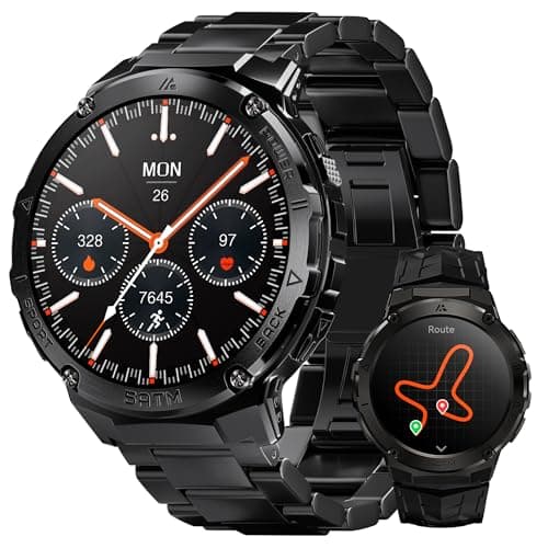 AMAZTIM Smart Watch for Men, GPS, Rugged Stainless Steel Body, 50M Waterproof, 1.43" AMOLED, Bluetooth Call, 480mAh, Heart Rate Monitor, Sleep Tracking, Compatible with Android & iOS, Black, T3E - Image 1