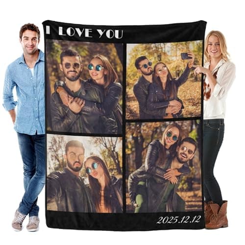 Personalized Love for Couple Girlfriend Boyfriend Birthday Christmas Custom Blanket with 4 Picture Customized Memories Souvenir with Wedding Photos Valentines Day Gift for Wife - Image 1