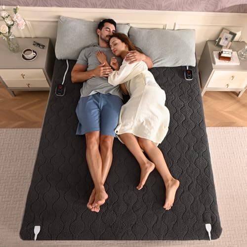 Bearhug Electric Heated Mattress Pad Queen Size Dual Control 60”x80” Sherpa Bed Warmer 21 Inch Deep Pocket Mattress Heating Pad with 10 Heat Settings 12 Hour Auto Shut Off Machine Washable Gray - Image 1