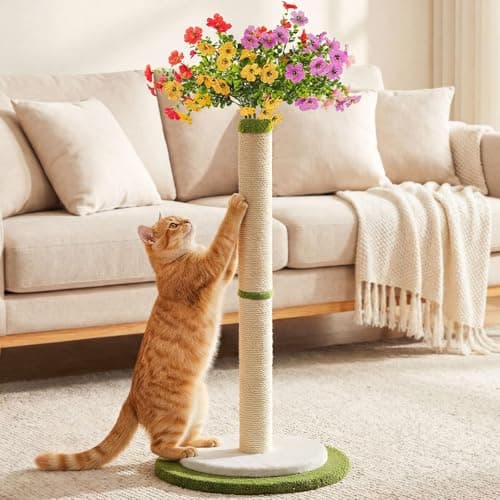 CWV 45" Tall Cat Scratching Post, Cute Violet Flower Scratcher for Indoor Cats & Kittens with Sturdy Base & Natural Sisal Rope - Image 1