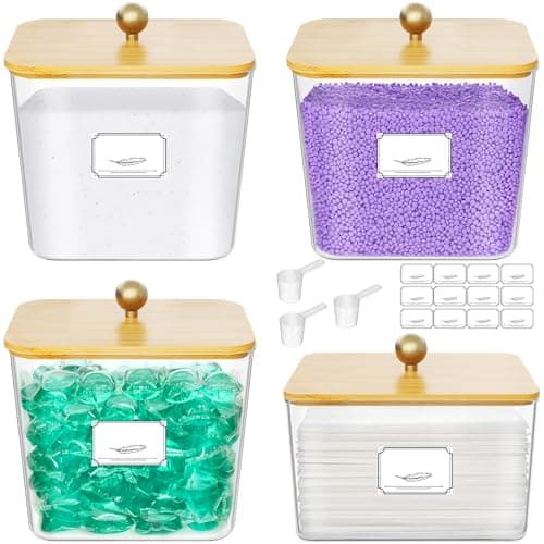 Lifewit Large Laundry Pods Container& Dryer Sheet Holder, Laundry Storage Containers, Laundry Room Organization Storage Jars for Powder, Scent Booster Beads,Bamboo Lid,0.53+0.7 gal,4 Pcs - Image 1