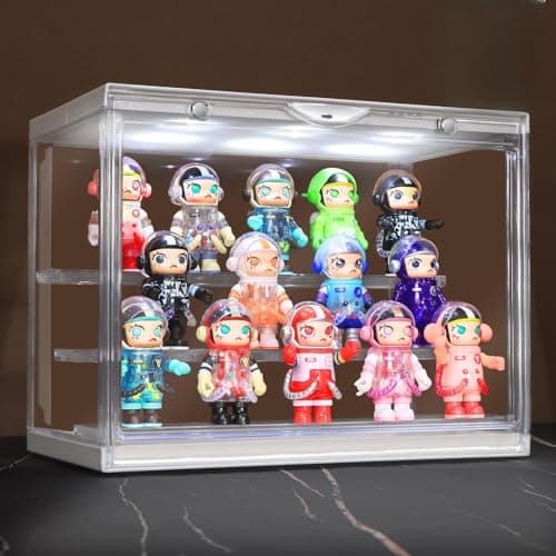 LED Acrylic Display Case for Collectibles, Cordless Power Stacking Showcase with 3-Tier Steps - Clear Dustproof Protector Box with Magnetic Door for Action Figures, Popmart, Funko pop - Image 1