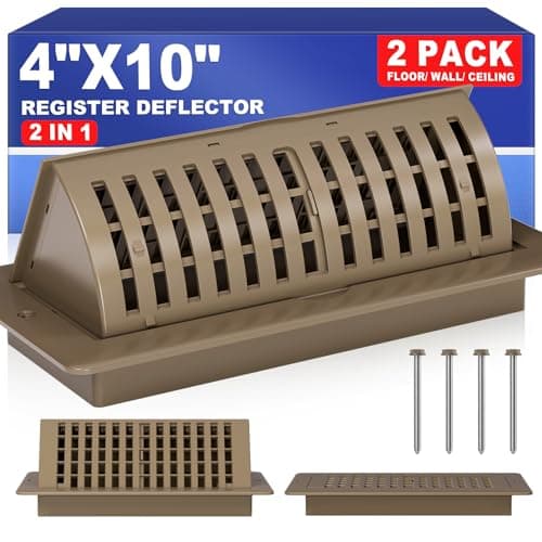 4x10 Floor Register Vent Deflectors, Adjustable Floor Vent Deflectors, Air Vent Deflector Includes Mounting Screws for Wall & Ceiling for Easy Install, 2 In 1 Vent Covers for Home Floor, Brown, 2 Pack - Image 1