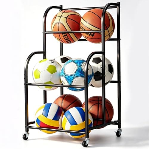 ShelfElites Basketball Rack with Wheels - Space-Saving Vertical Ball Storage for Basketball, Football, Soccer, Rolling Ball Rack for Garage & Outdoor, Heavy-Duty Ball Holder Organizer - Image 1