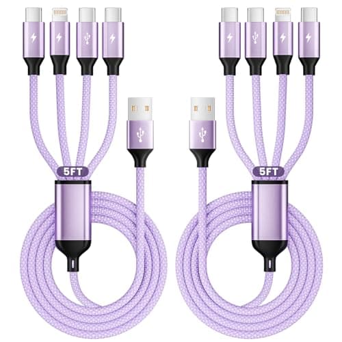 3 Type-C+ 1IP Port 4 in 1 Multi Charging Cable for iPhone17/14 (2Pcs 5FT), USBC Splitter Charging Cords for Multiple Devices, Travel Essentials Car Accessories for iPhone17-6, Android, Pad, and More - Image 1