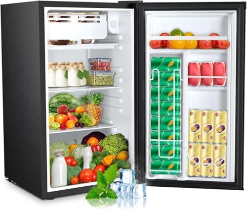 COWSAR 3.2 Cu.Ft Mini Fridge with Freezer, Reversible Door Compact Refrigerator with 7-Speed Thermostat, Small Fridge for Office Dorm, Upright Freezer Style (BLACK) - Image 1