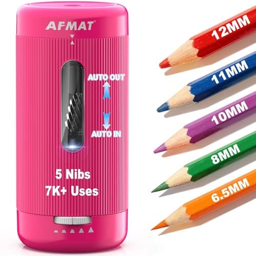 AFMAT Electric Pencil Sharpener, Auto in & Out, 5 Nibs, 7K+ Uses, Fully Automatic Classroom Pencil Sharpener, Rechargeable Hands-Free Sharpeners for Jumbo/Colored Pencils (φ6.5-12mm) PSC3(Rose Red) - Image 1