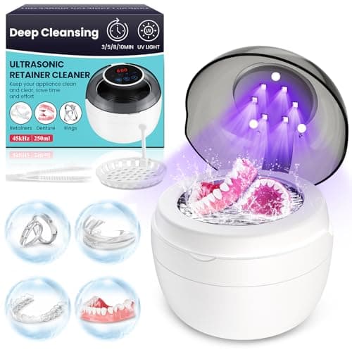BOOPNEW Ultrasonic Retainer Cleaner Machine, Denture Dome for Cleaning Dentures, Mouth Guard, Night Guard, Aligner, Jewelry, 45kHz 250ML UV Ultrasonic Denture cleaner Ultra Sonic Cleaner for Retainers - Image 1