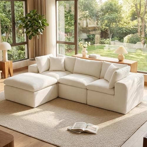 ZINUCOZY Oversized Modular Sectional Sofa with Ottoman, Boneless Cloud-Like Floor Couch for Living Room, Ultra-Soft Premium Chenille, Washable Covers, No-Tool Assembly (Beige, 2-Piece) - Image 1