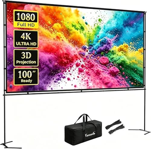 100-Inch Projector Screen with Stand, 16:9 4K HD Wrinkle-Free Portable Movie Screen, Quick Setup Indoor/Outdoor Use for Home Theater, Backyard Movies & Camping - Image 1