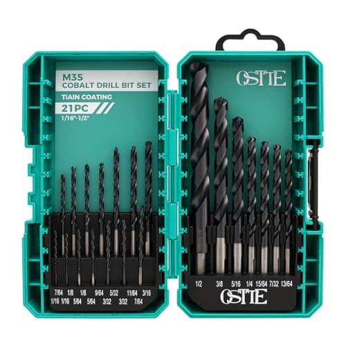 OSTTE 21 Pcs Cobalt Drill Bit Set (Pro), M35 Cobalt Twist Drill Bit Set with Titanium Aluminum Nitride Coated (TiAlN), 135 Degree Split Point Hardened Metal, Stainless Steel, Plastic, 1/16" - 1/2" - Image 1