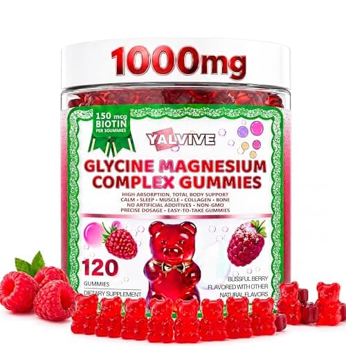 Magnesium Glycinate Gummies 1000mg, High Absorption Sugar Free Magnesium & Malate, Calcium, Potassium, CoQ10, Vitamin B6 & D3 Supplement - Supports Sleep, Muscle, Bone, Memory & Focus - 120 Count