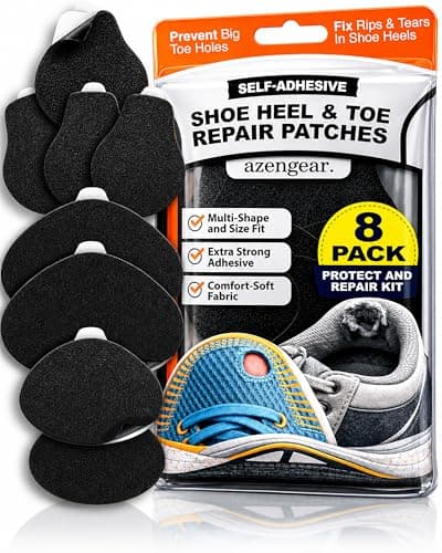 aZengear Shoe Heel Repair & Big Toe Hole Preventer Patch Kit: Stick-On, Strong Adhesive, Rip-Stop, Soft Suede, 4 Pairs Multi-Size for Sneakers, Boots, High Heels - Extends Shoe Life - Image 1