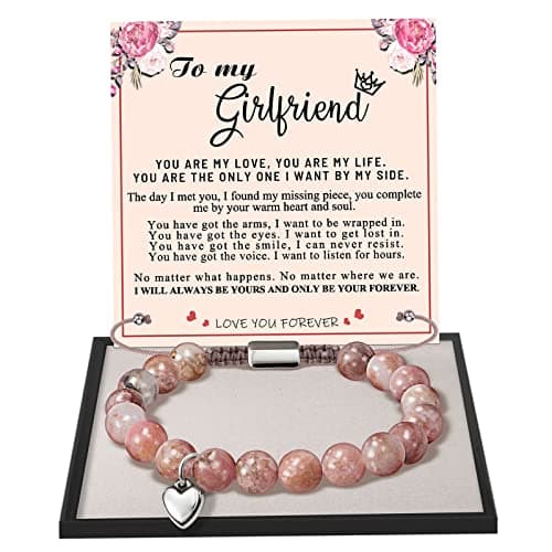 Mothers Day Gifts for Girlfriend, Girlfriend Gifts from Boyfriend Beaded Bracelets for Teen Women 21st Birthday Gift for Her I Love You Heart Charm Link Bracelet Thanksgiving Dainty Christmas Jewelry - Image 1