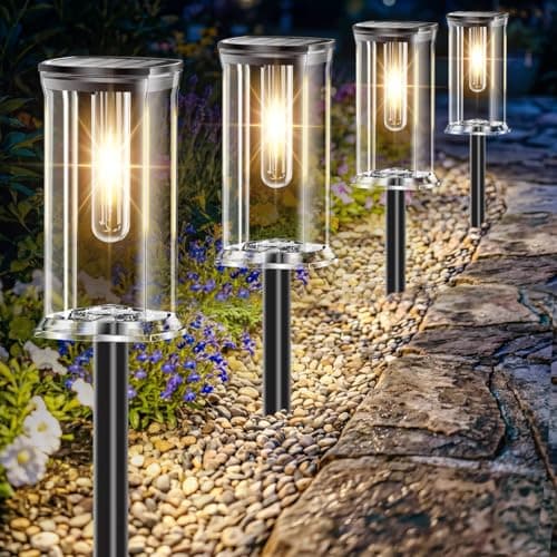 MAOKOT Solar Lights Outdoor, 12 Pack Led Solar Garden Lights Waterproof, Auto On/Off Small Size Outdoor Solar Lights for Patio, Driveway, Yard, Walkway, Pathway Landscape Lighting Warm White - Image 1