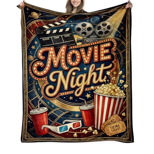 Movie Night Throw Blanket Gifts for Movie Lovers Family, Soft Cozy Flannel Popcorn Cinema Themed Plush Blanket for Couch Bed Sofa Movie Room Office Travel Nap Birthday Decor 50"x60"