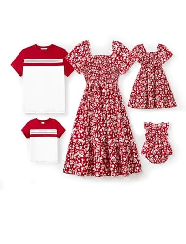 PATPAT Family Matching Outfits Mommy and Me Dresses Floral Dress & T-Shirts - Image 1