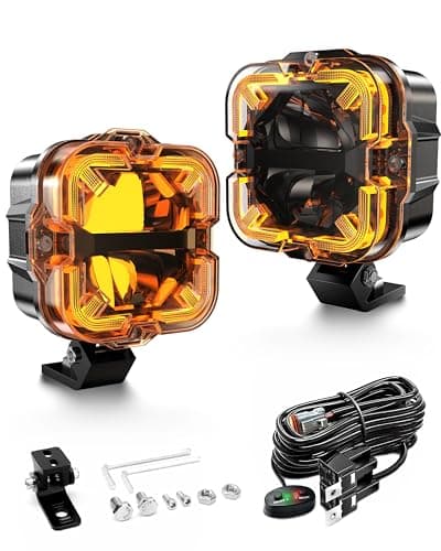 STROLITE 4 Inch LED Pods Off Road Lights, 90W 12000LM Amber Fog Lights with X DRL & Wiring Harness, IP67 Waterproof Spot Flood Combo for Trucks SUV ATV UTV - 2PCS - Image 1