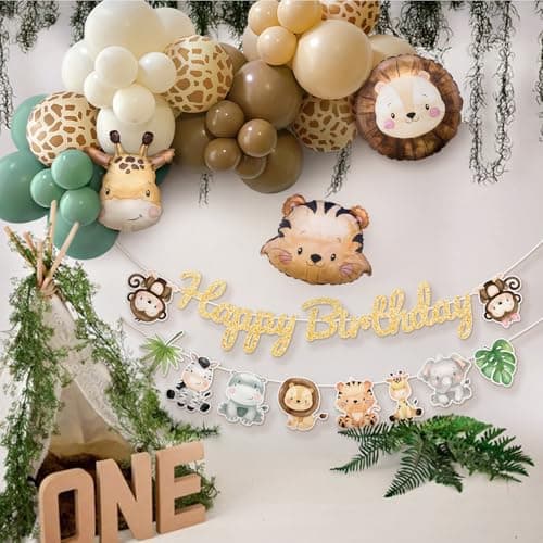 Wild One Birthday Decorations 43Pcs Girl&Boy Safari Birthday Decoration Happy Birthday Banner Balloon Set Jungle Animal Party Decor for Baby Shower - Image 1