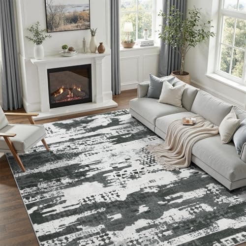 DCX Abstract Area Rug 6x9, Washable Black Modern Rug for Living Room, Kid & Pet Friendly with Rubber Back Non Slip, Soft Low Pile Carpet, Stain Resistant Rug for Bedroom, Office, Dining Room - Image 1