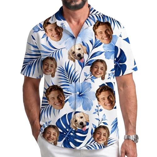 Custom Hawaiian Shirt, Custom Face Pattern, Personalized Hawaiian Shirt with Face, Custom Shirts for Man Woman, Suitable for Beach Vacation, Birthday Party, Summer Casual Purple (Style-4) - Image 1