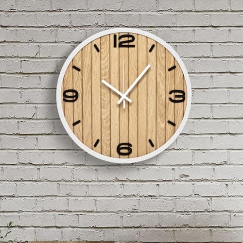 AXAORIRA Round Wall Clock Battery Operated, Modern Wooden Small Analog Clocks 12 Inch Silent Non-Ticking for Home, Office, Apartment, Living Room, Bathroom, Kitchen, Bedroom - Image 1