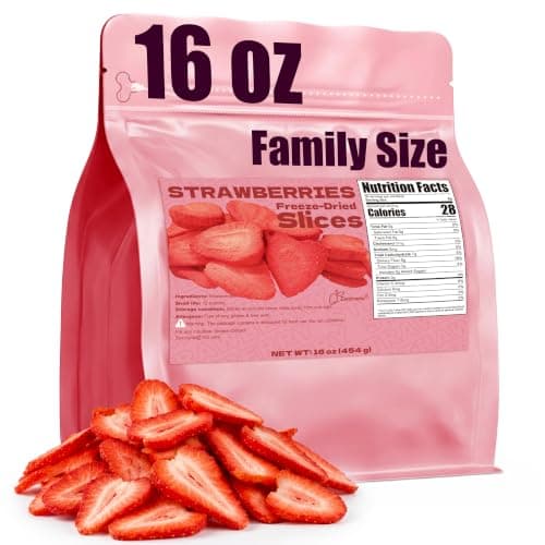 16 oz Freeze Dried Strawberry Slices (Pack of 1) | Sugar Free & No Additives Dehydrated Strawberries for Smoothies, Yogurt, Cereal & Baking, Crispy Dry Fruit Snacks Perfect for Travel, Hiking, Lunch Boxes - Image 1