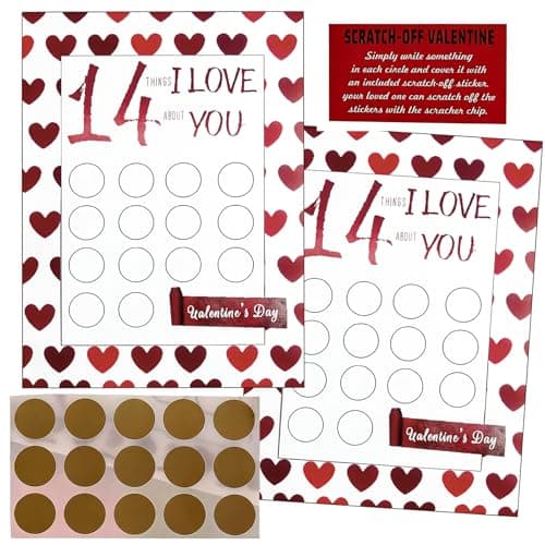 Kephay 2PCS Valentine's 14 Things I Love About You Scratch Off Cards, Valentine's Advent Calendar, Personalized Gift for Him Her Husband Wife Girlfriend Boyfriend (2Pcs - I Love)
