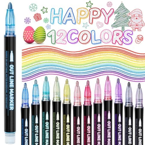 GLOPUS Outline Glitter Markers, Teen Girl Gifts Trendy Stuff, Art Supplies for Kids 6-8 9-12, Crafts for Girls 8-12, 12 Self Outline Metallic Markers, Gift for 4-12 Year Old Girls Birthday Gift - Image 1