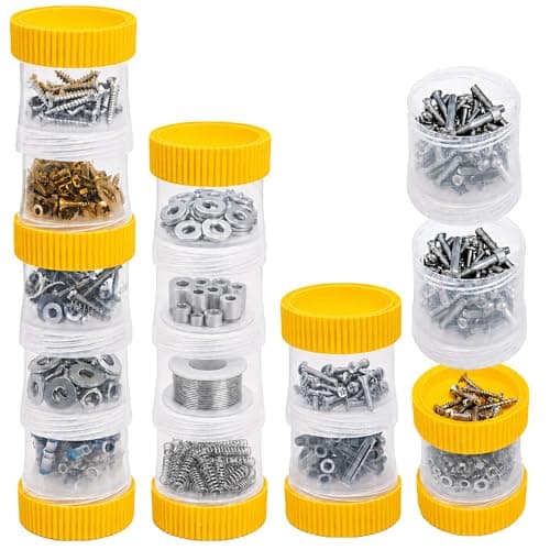 Small Footprint Stackable Screw Container, Stack Any Number & Grab Only the Cup You Need, 12 Cups & 9 Lids Modular Small Parts Storage Containers for Screws, Nuts, Bolts & Fasteners, Oroto Linka - Image 1