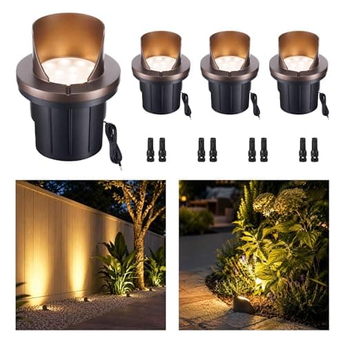 Varmtalys Low Voltage LED In-Ground Well Lights Outdoor, Warm White 3000K Landscape Lights, 12V IP67 Waterproof Anti-Glare Aluminum ORB Fixtures for Trees & Walls, 4 Pack - Image 1