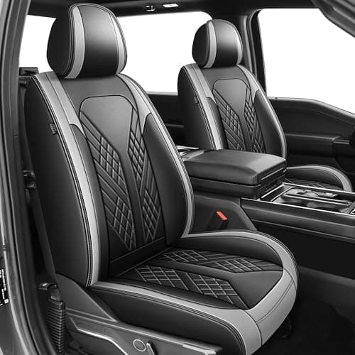 JIAMAOXIN Seat Covers for Ford F150 2009-2025 2026 - F250/F350/F450 2017-2025 2026: 5 Seat Full Set Faux Leather Truck Seat Covers Car Cushion (5 Seats,Black&Grey)