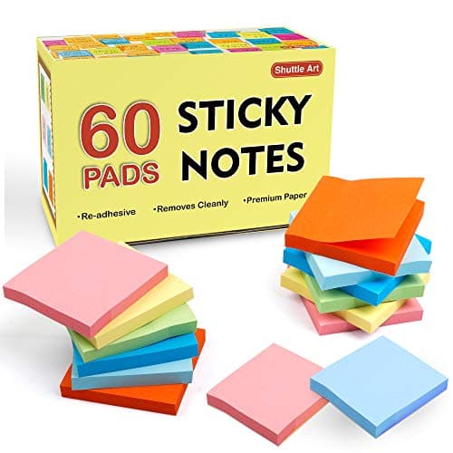 Sticky Notes, Shuttle Art 60 Pads Bright Stickies 6000 Sheets Total, 6 Assorted Colors, 3x3 Inches, 100 Sheets/Pad Sticky Pads for Home, School, Office